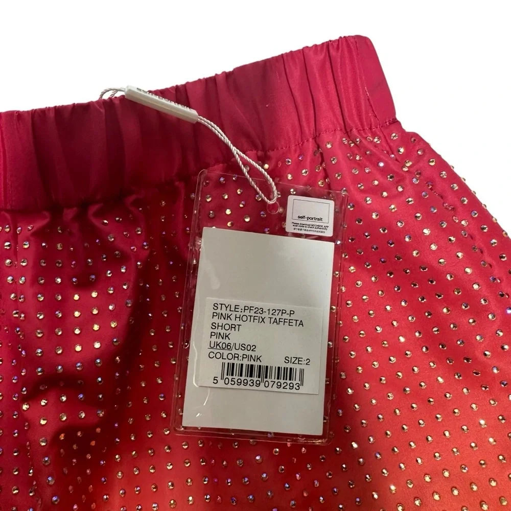 NWT Self Portrait Pink Ombré Crystal Embellished Hotfix Taffeta Shorts 2